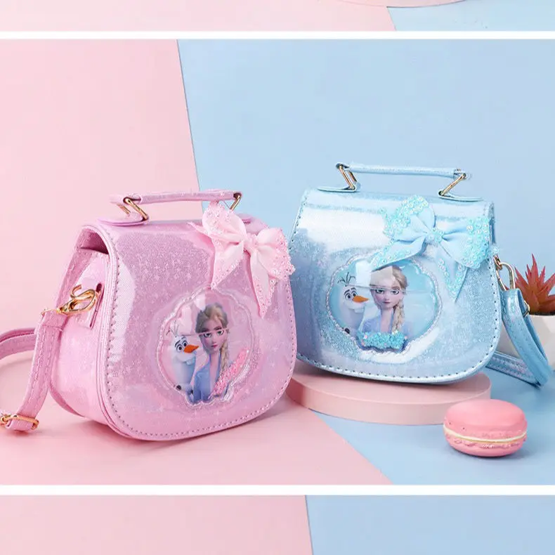 Disney Princess Elsa 2022 Girls Cartoon Animation Cute Quicksand Messenger Bag Children's Pearl Elegant Change Hand Bag