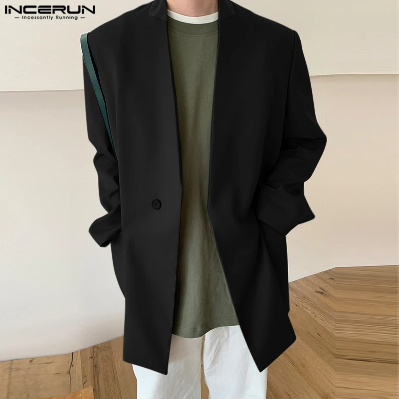 

Блейзер INCERUN мужской на одной пуговице, Модный повседневный пиджак в стиле пэчворк, с V-образным вырезом и длинным рукавом, уличная одежда в Корейском стиле, тонкая куртка, осень 2023
