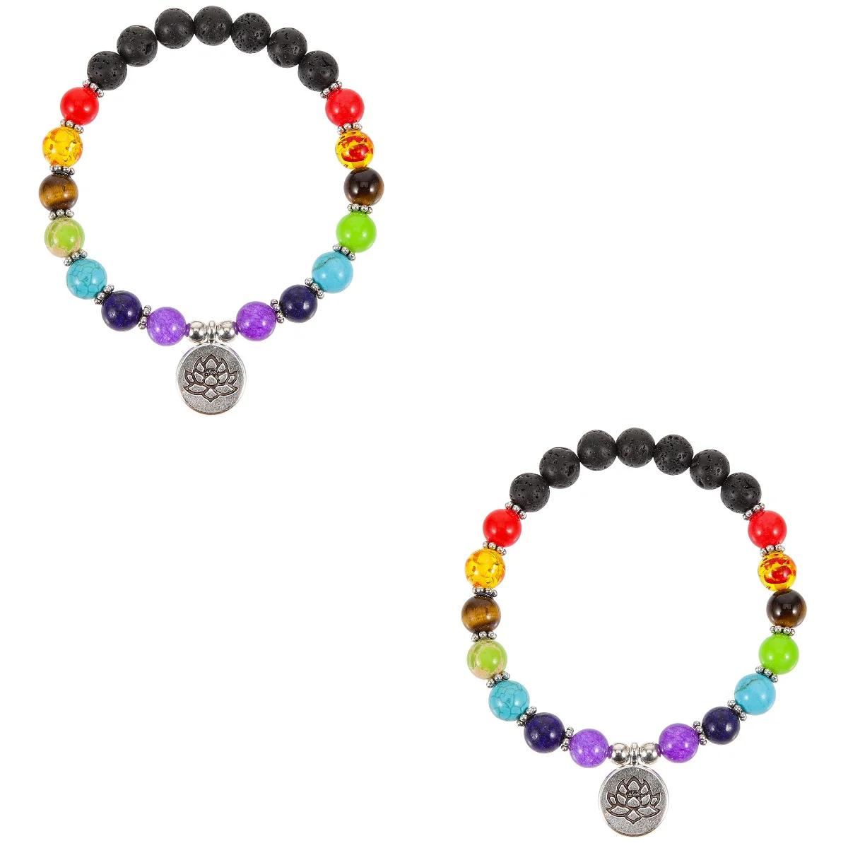

2 PCS Lotus Pendant Bracelet Natural Stone Chakra Bracelets Beaded Men Colorful Decorative Daily Use Wrist Women Miss