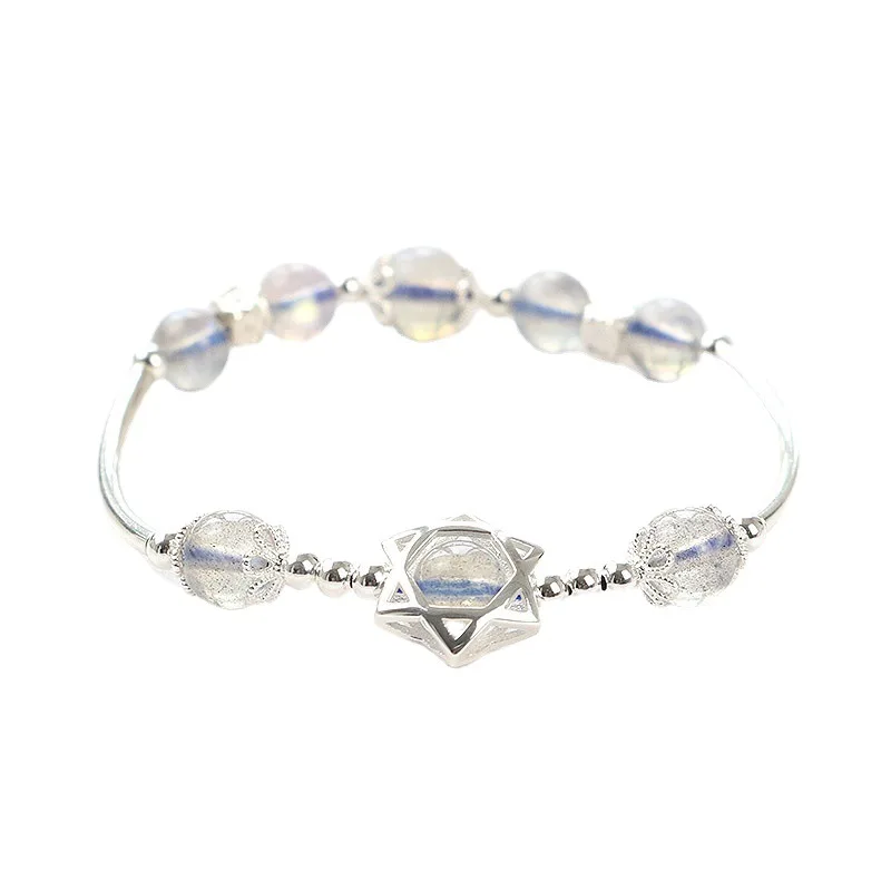 S925 David Star Bracelet Natural Moonstone Hand String Six Pointed Star Jewelry