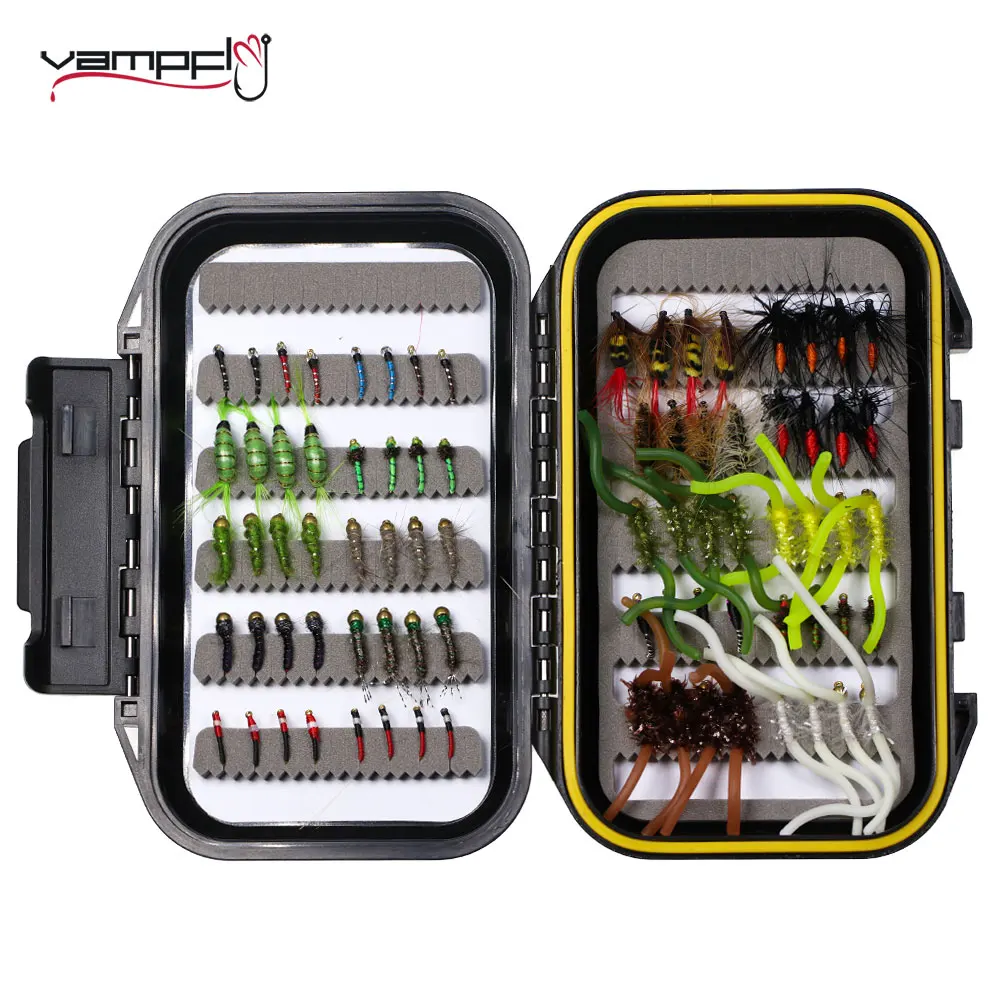 

Vampfly 80pcs Fishing Fly Kit Dry Wet Fly Buzzers Scud Beadhead Caddis Nymph with Waterproof Fly Box For Trout Fishing Lure Bait