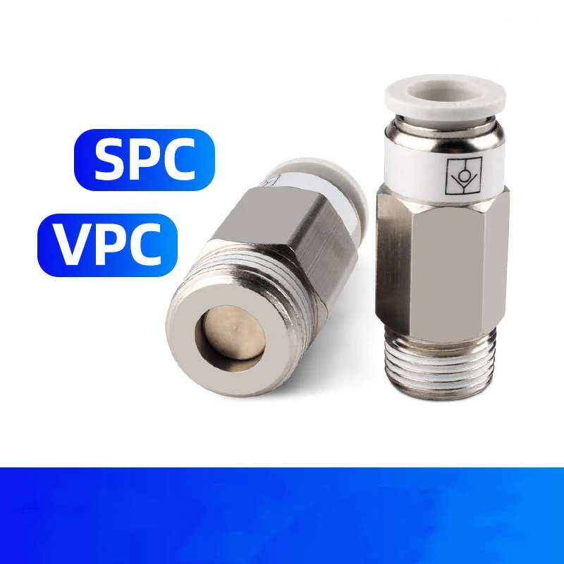 

One Way 4/6/8/10/12mm OD Threaded Straight-through Check Valve SPC VPC M5 1/2" 3/8"1/4"1/8" Pneumatic push-in Connectors Fitting