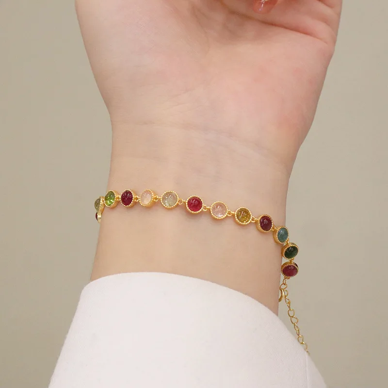 

Natural tourmaline bracelet senior feeling hand act the role of female temperament of ins wind web celebrity S925 pure silver or