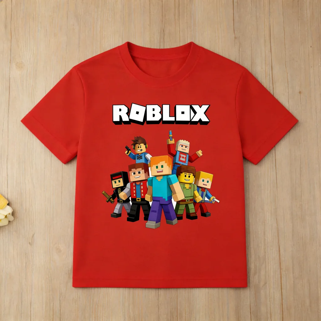 Фото Хлопковая футболка с принтом персонажей мультфильмов Roblox для мальчиков, детские топы с короткими рукавами, мягкая детская футболка, футболка с изображением игры Roblox №3