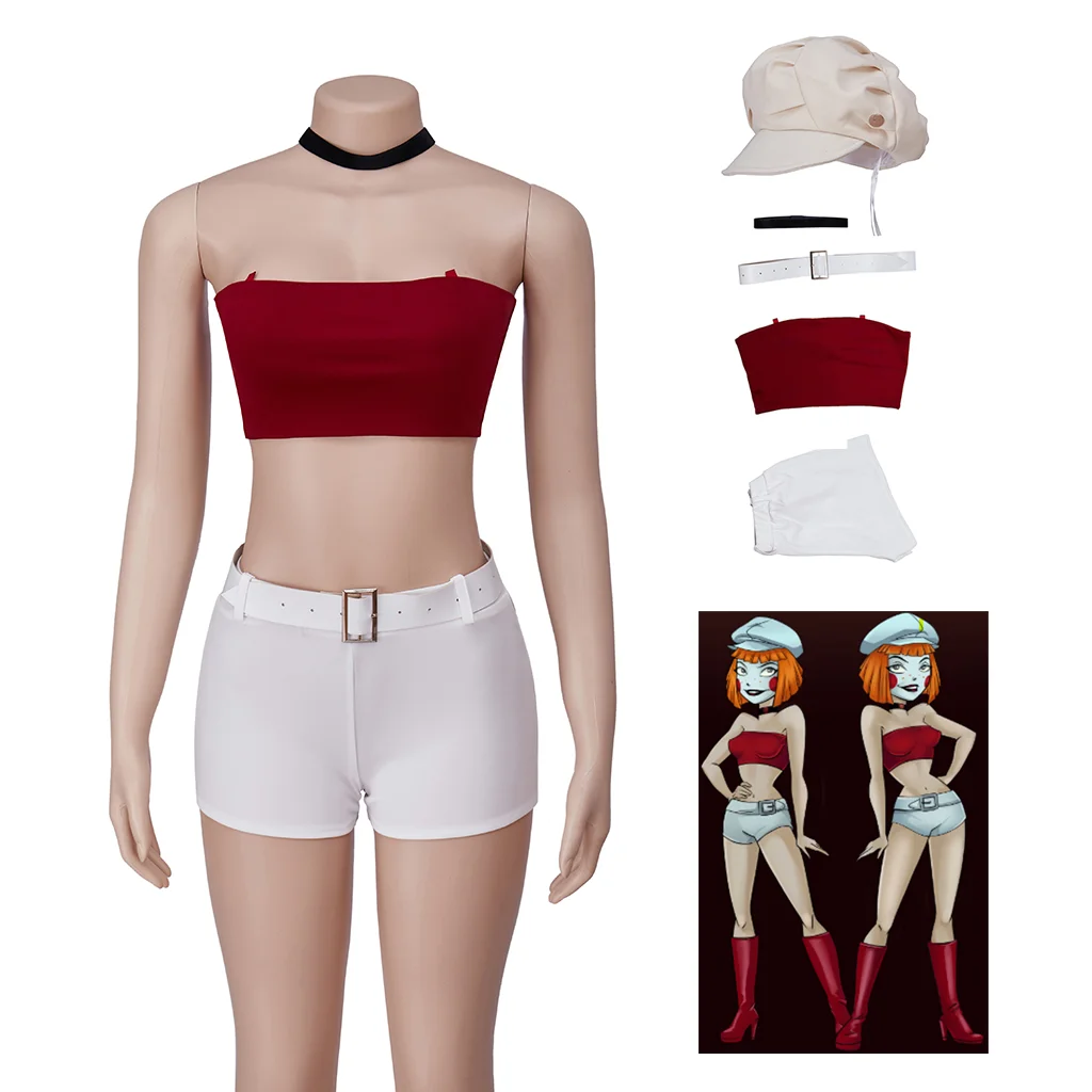 Костюм для косплея Ди Twins красный топ-труба с шортами и шапкой крутой стиль наряд