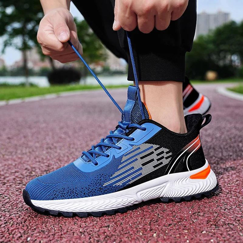 Men's Golf Spikeless Sneakers Blue Grey Breathable Golf Professional Training Shoes Grass Non-Slip Fitness Golf Sneakers