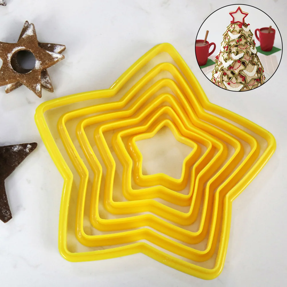 

6Pcs DIY Star Cookie Cutters Mold Plastic Xmas Tree Biscuit Cake Molds Kitchen Cooking Baking Fondant Tools Christmas New Year