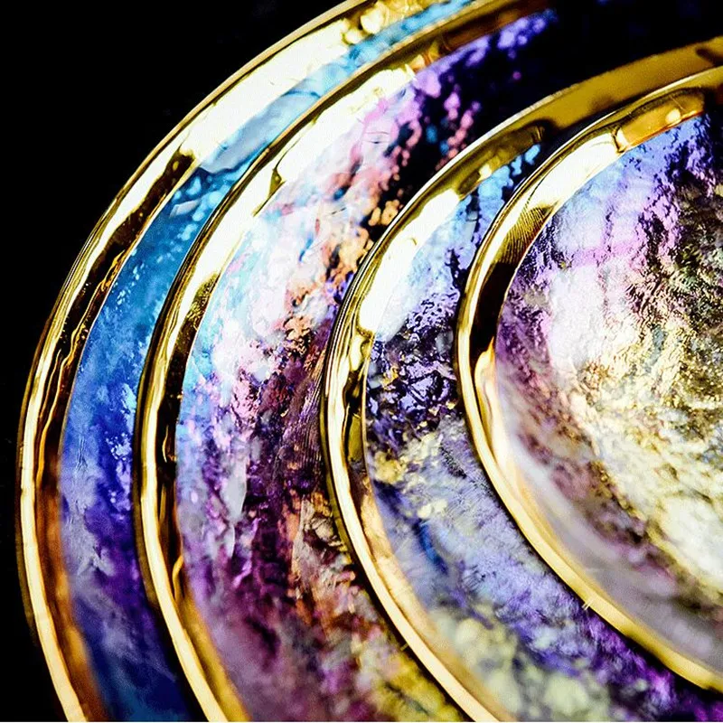 Стеклянная тарелка Ins Gold Gdge скандинавская посуда креативный поднос для стейка