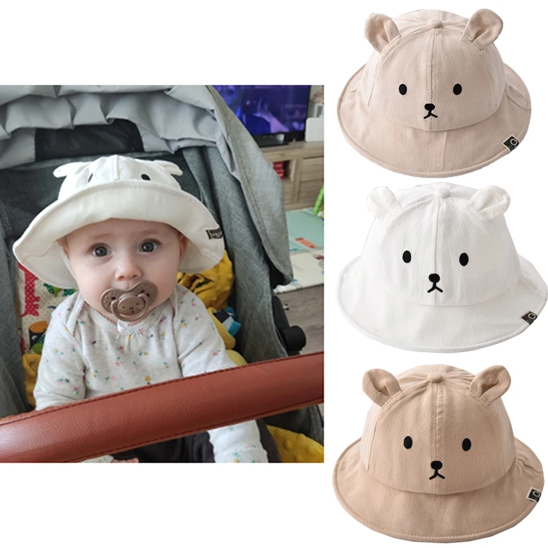 Baby Bucket Hat Cute Bear Ear Newborn Panama Cap Spring Summer Solid Color Outdoor Beach Kids Baby Boy Girl Sun Hats