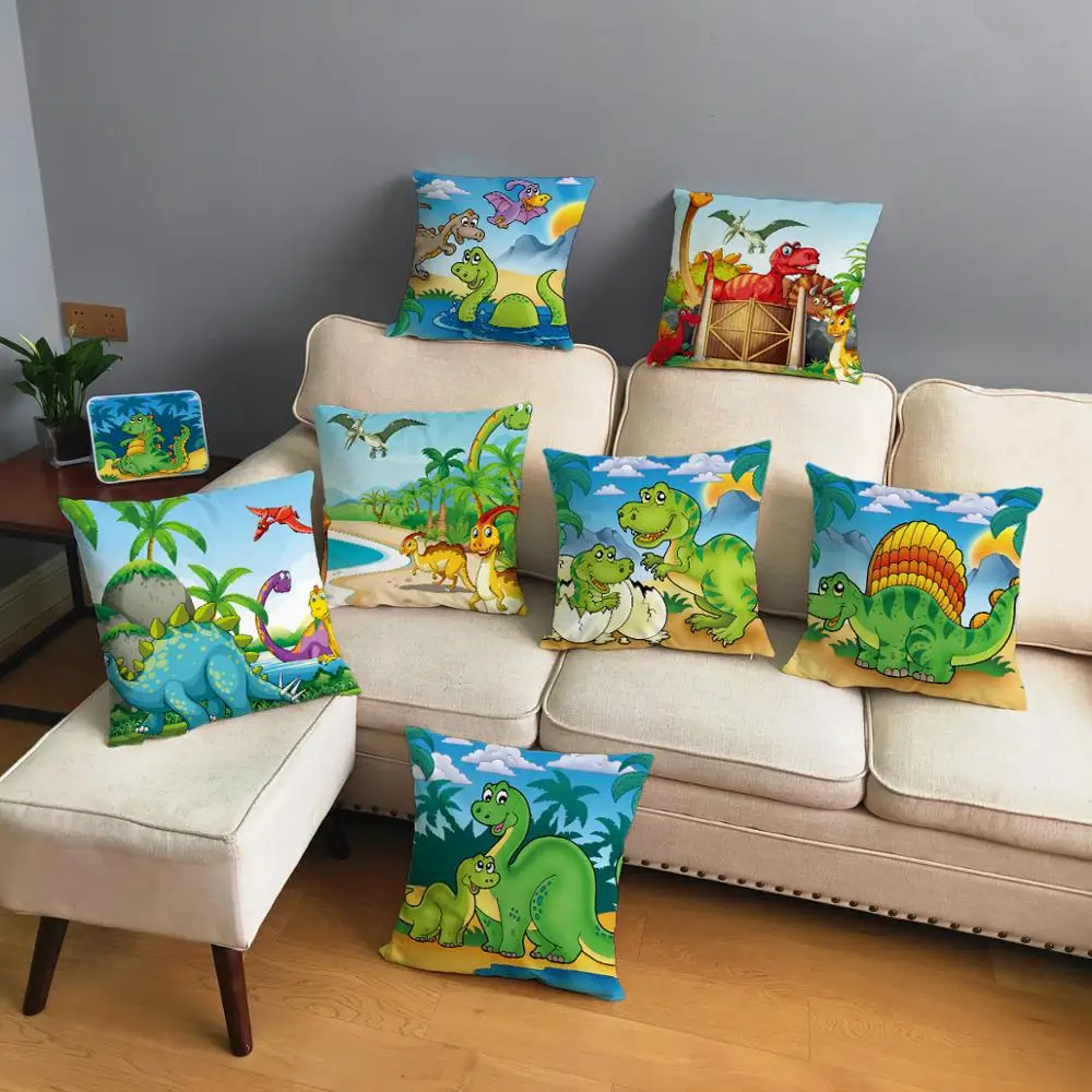 

Cushion Decoration Animal Sofa Cover Cute Cartoon Jurassic Dinosaur Pillowcase Print Pillowcase