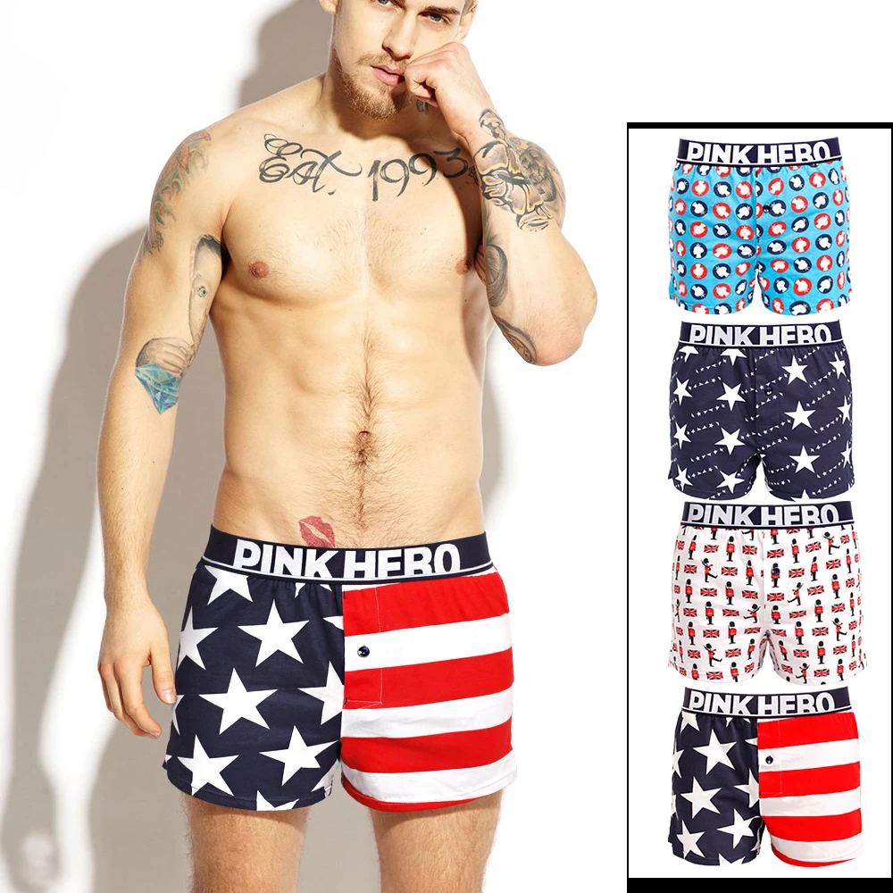 100% Cotton Man Boxers Sexy Underwear Comfortable Men Boxershorts Printed Male Print Underpants Shorts lingerie Gay Free Ship