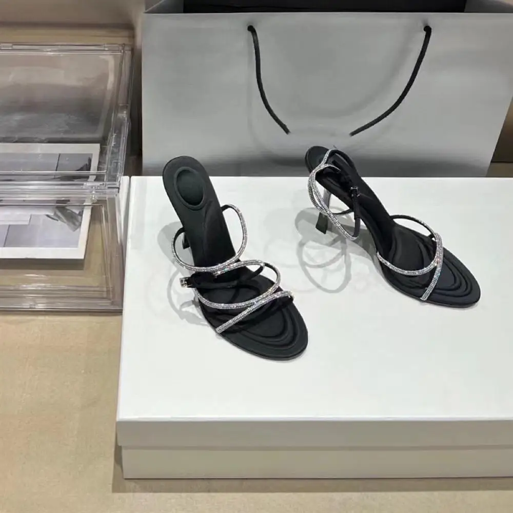 Temperament high heel rhinestone chain sandals women's thin heel Roman open-toe women's shoes 2023 summer new style