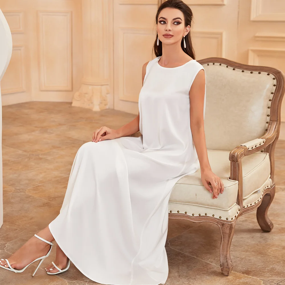 Free Shipping Elegant Sleeveless Abaya in White Loose Fit Abayas for the Perfect Temperament for Every Occasion
