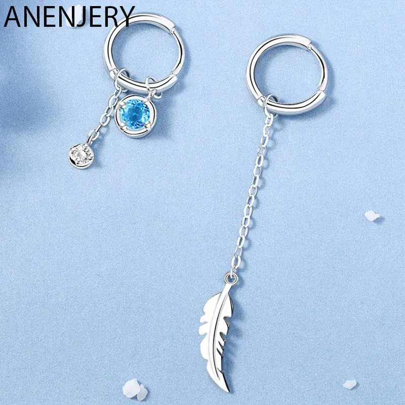 Женские серьги с перьями ANENJERY, асимметричные серьги-кольца серебристого цвета, оптовая продажа