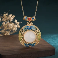 2022 18k gold plated classical cold enamel process inlaid hetian jade pendant womens necklace