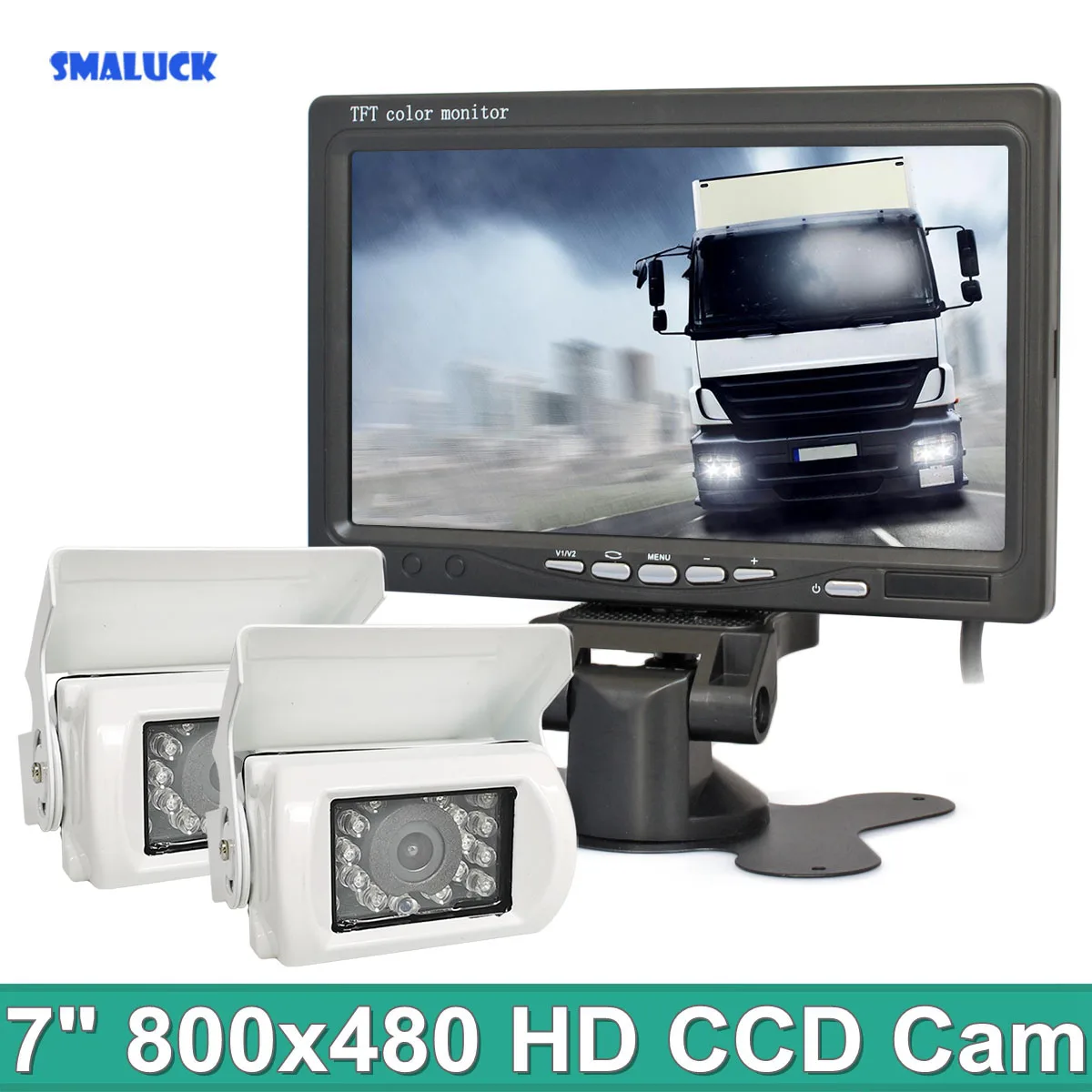 

SMALUCK Vehicle IR LED Back up Reverse Camera 4-pin Connector + 7" LCD Color TFT Rear View Monitor 800*480 for Bus Truck RV