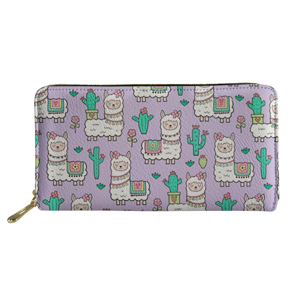 Colorful Cartoon Alpaca Print Long Wallet Cute Adult Zipper Portfel Damski Lightweight Kawaii Teenager Clutch Bag Decoration