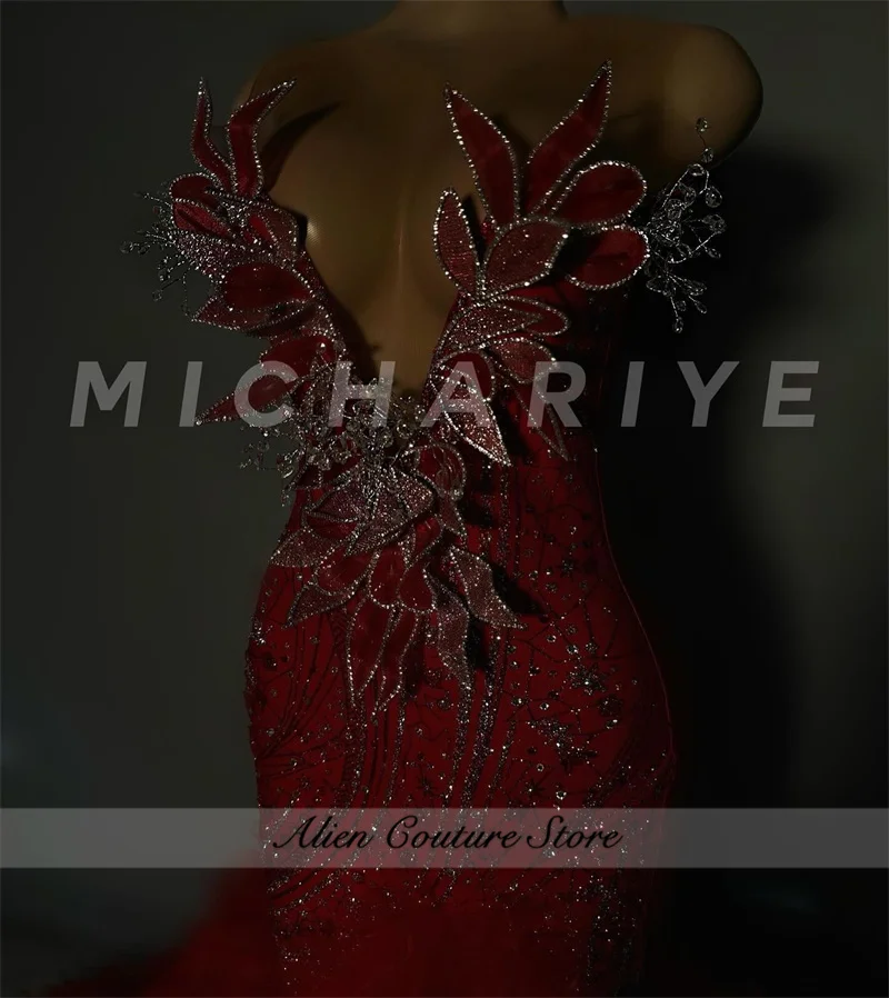 Новый дизайн 2021 красное платье русалки для выпускного вечера с разрезом по бокам