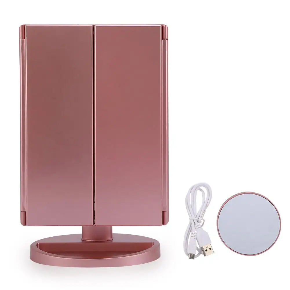 

Victool Tri-Fold 21 LED Lights 2X 3X Magnification Touch Screen Desktop Vanity Makeup Mirror (Rose Gold)