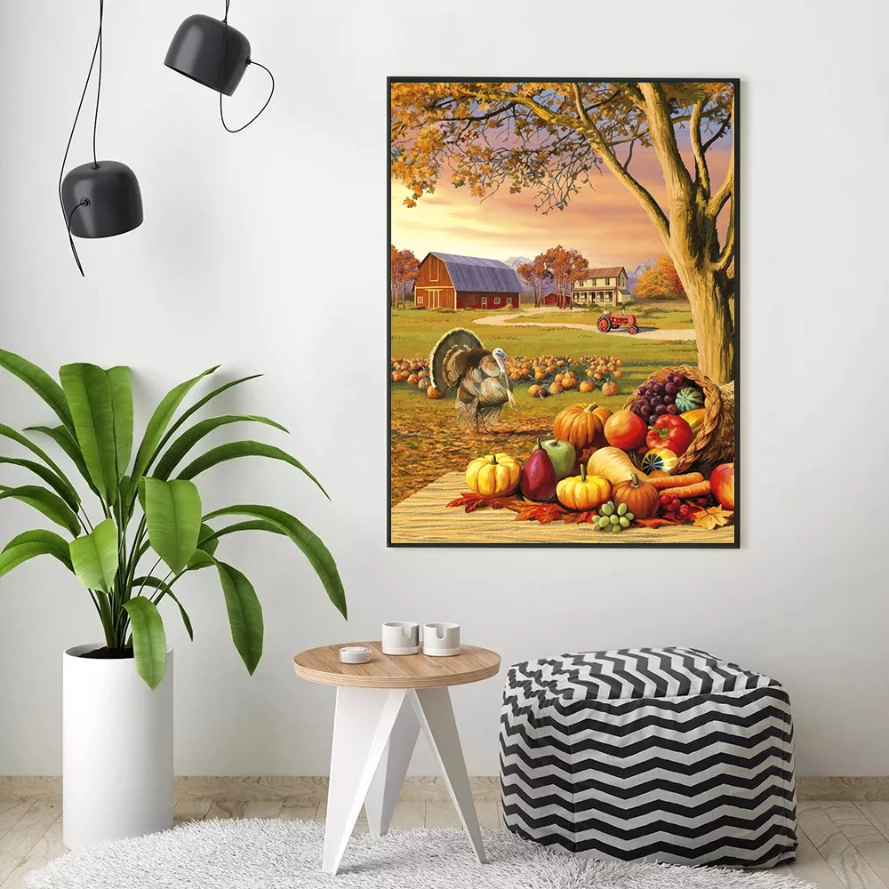 

DIY Diamond Painting Full Square/Round Autumn Landscape Art Gift DIY Pumpkin Landscape Cross Stitch Kit Home Decor