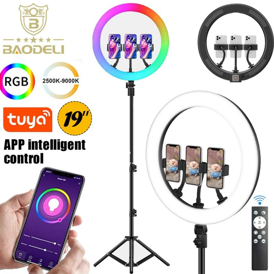 

18in 48cm Selfie Ring Light RGB Tripod Phone Stand Holder Photography RingLight Circle Fill Light Led Color Lamp Trepied Makeup