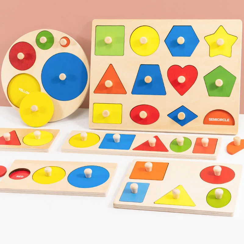 

Geometric Shape Wooden Jigsaw Puzzle for Kids Three-Dimensional Hand Grabbing Board Children Early Educational Toys