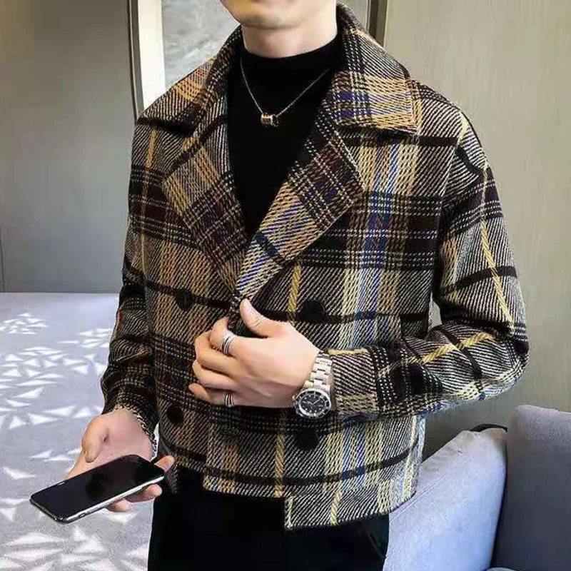 

Woolen Plaid Coat Men's Winter Jackets Casual Autumn Korean Fashion Suit Collar Windbreaker Loose Men's Jacket Trendy Clothing
