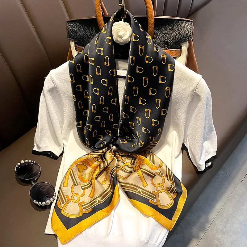 

Print Silk Shawl Foulard Satin Hijab Square Scarf For Women Retro Hair Bands Neckerchief Female Head Wraps Headband Bandana 2022