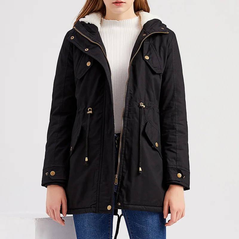 Thick Parka Coat Faux Fur Coat Women's Long-sleeved Hooded Collar Zipper Button Casual Ladies Jacket Warm Down Jacket Winter