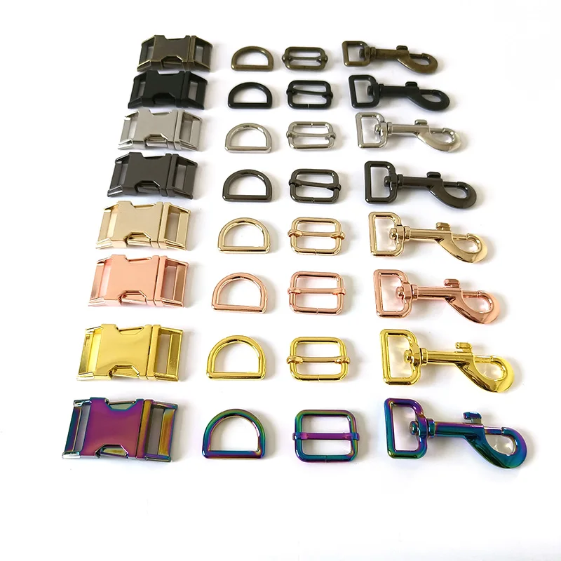 

20 Sets/Lot Heavy Pet Dog Collar Leash Harness Accessory Hardware Metal Buckle 25mm D Ring Adjuster Straps Belt Sewing Clasp