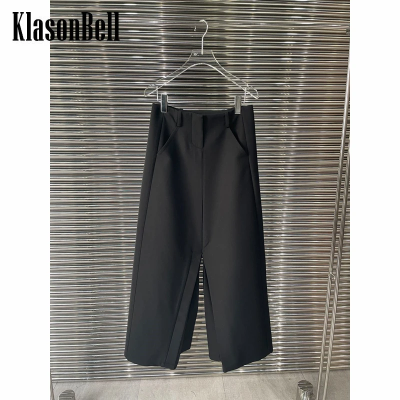 

11.21 KlasonBell Fashion Black Loose Comfortable Wide Leg Pants Women Without Belt