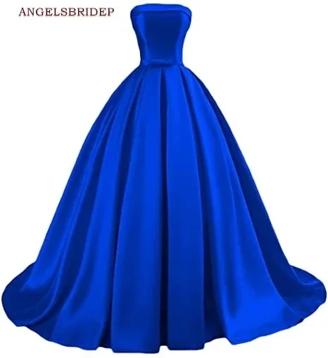 

Strapless Ball Gown Evening Party Gowns Vestidos de festa Sexy Boat-Neck Satin Formal Prom Dress Hot