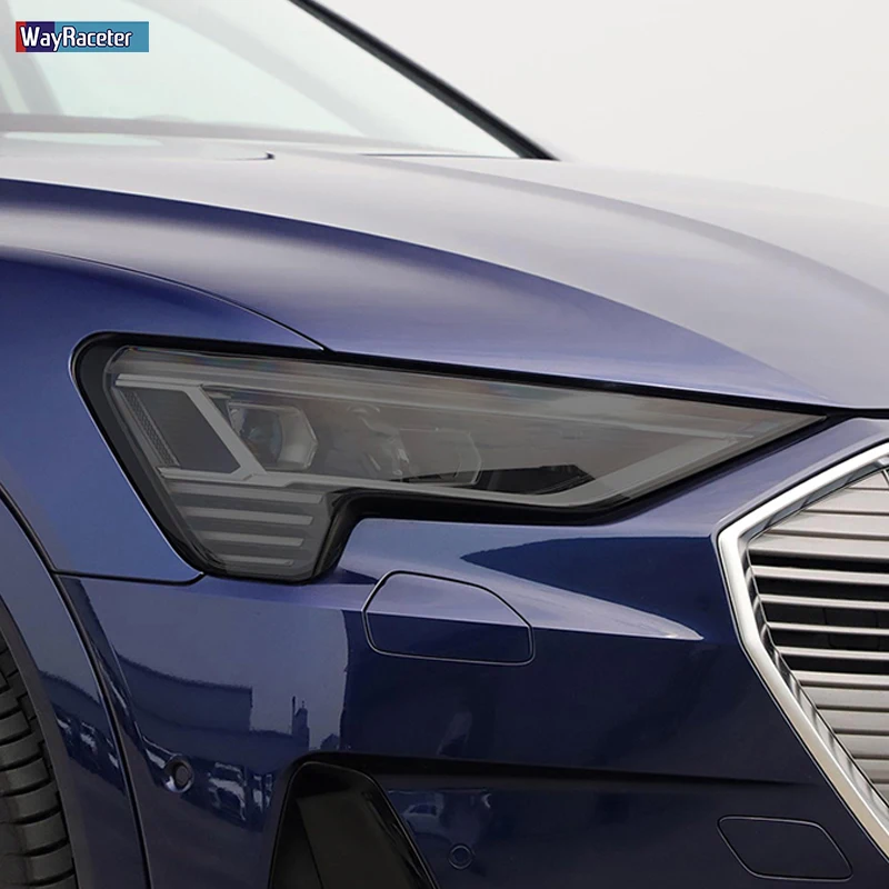 2 Pcs Car Headlight Protective Film Restoration Transparent Black TPU Sticker For Audi etron 55 Quattro 2019 2020 Accessories