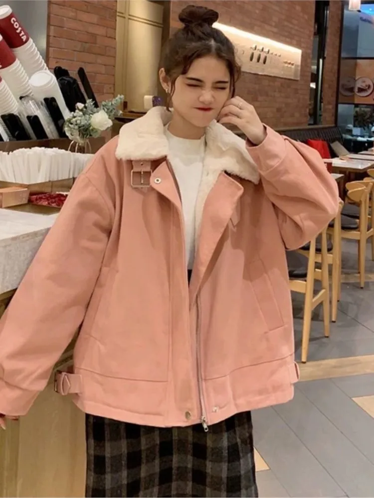 

M GIRLS Winter new Korean style padded jacket women's loose imitation rabbit velvet jacket plus velvet thick padded jacket