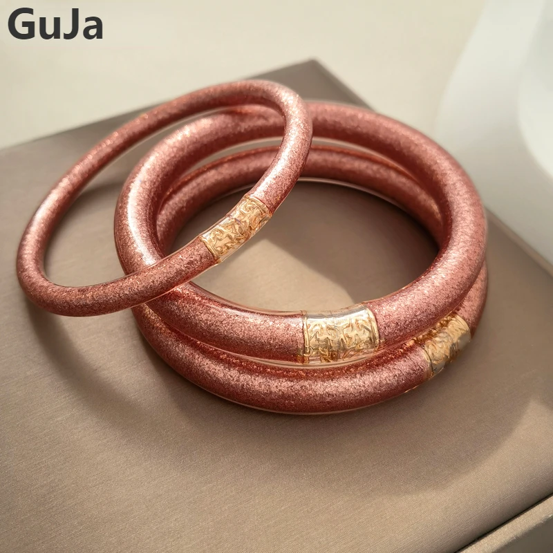 

Fashion Jewelry High Quality Plastic Tube Soft Bracelet For Women Girl Hot Sale Female Accessories Glitter Silicone Bangle Gift