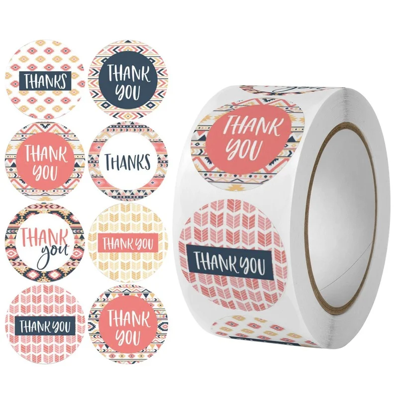 

500pcs 8 styles Thank You Sticker for Seal Labels Round Floral Multi Color Labels Sticker handmade offer Stationery Sticker