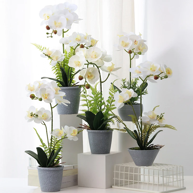 

33-50cm Big Artificial Phalaenopsis Potted Fake Plants Desktop Bonsai Plastic Flower Orchid Branch For Home Garden Wedding Decor