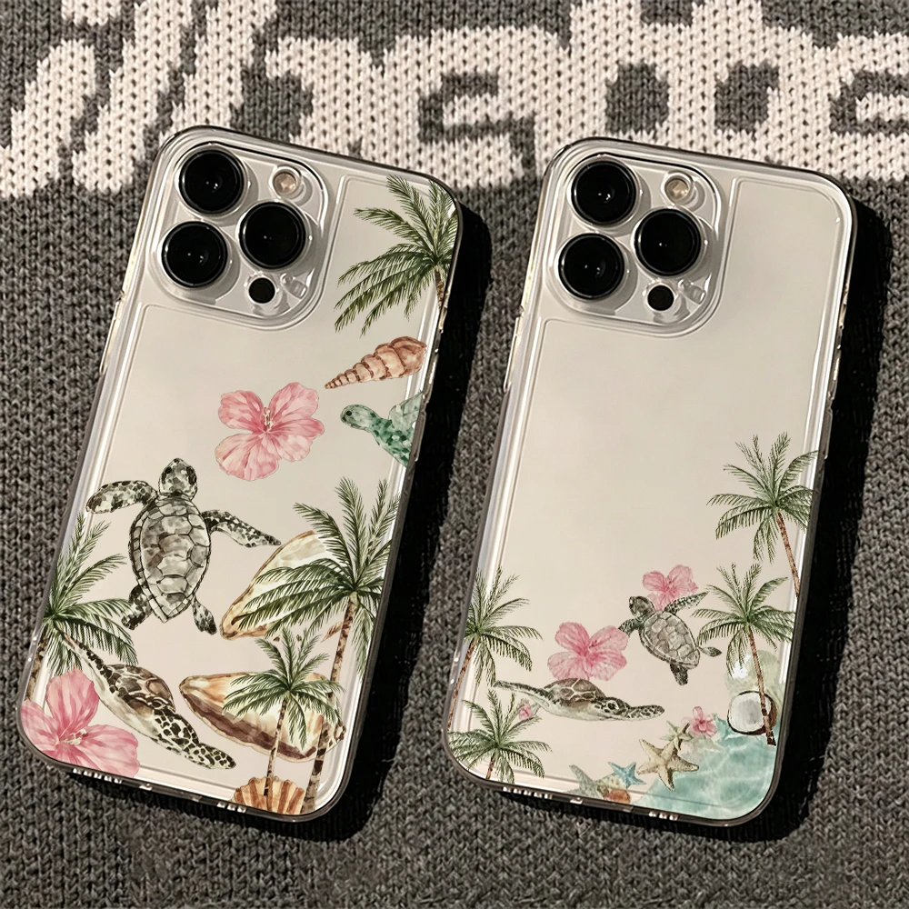 Фото Прозрачный силиконовый чехол для iPhone 17 11 13 12 14 15 16 Pro Max XS XR X 7 8 Plus 17E Air Retro Island Turtle, противоударный №1