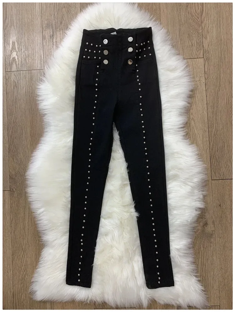 

Женские джинсы с завышенной талией, женские сексуальные черные синие эластичные узкие брюки-карандаш, женские джинсовые брюки на молнии для девушек