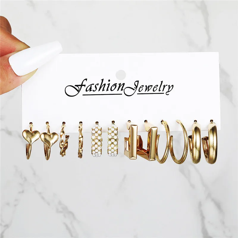 

VAGZEB Fashion Gold Color Pearl Earrings Set for Women Girls Simple Circle Heart Wedding Earring Jewelry 2023 New Trendy Gifts