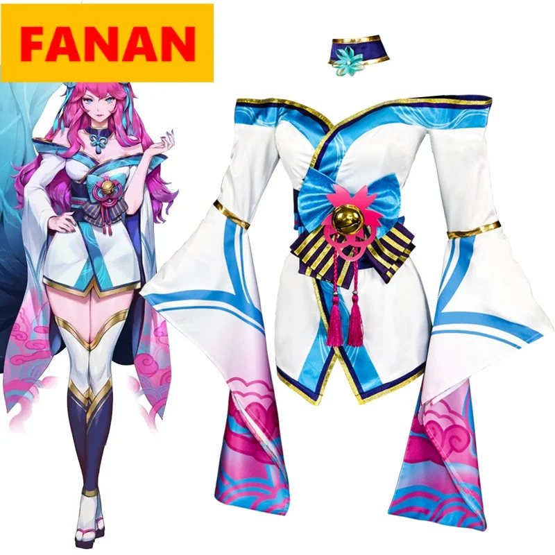 

Костюм для косплея LOL Spirit Blossom Ahri, костюм для косплея Ahri Ари, женское кимоно Hanfu, полный комплект, аксессуары для китайского платья
