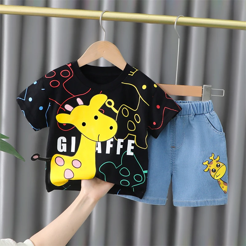 

2022 Summer Baby Boys Girls Clothing Sets Kids Tracksuit Infant Short Sleeve T Shirt Shorts Cartoon Giraffe Cotton Child Outfits