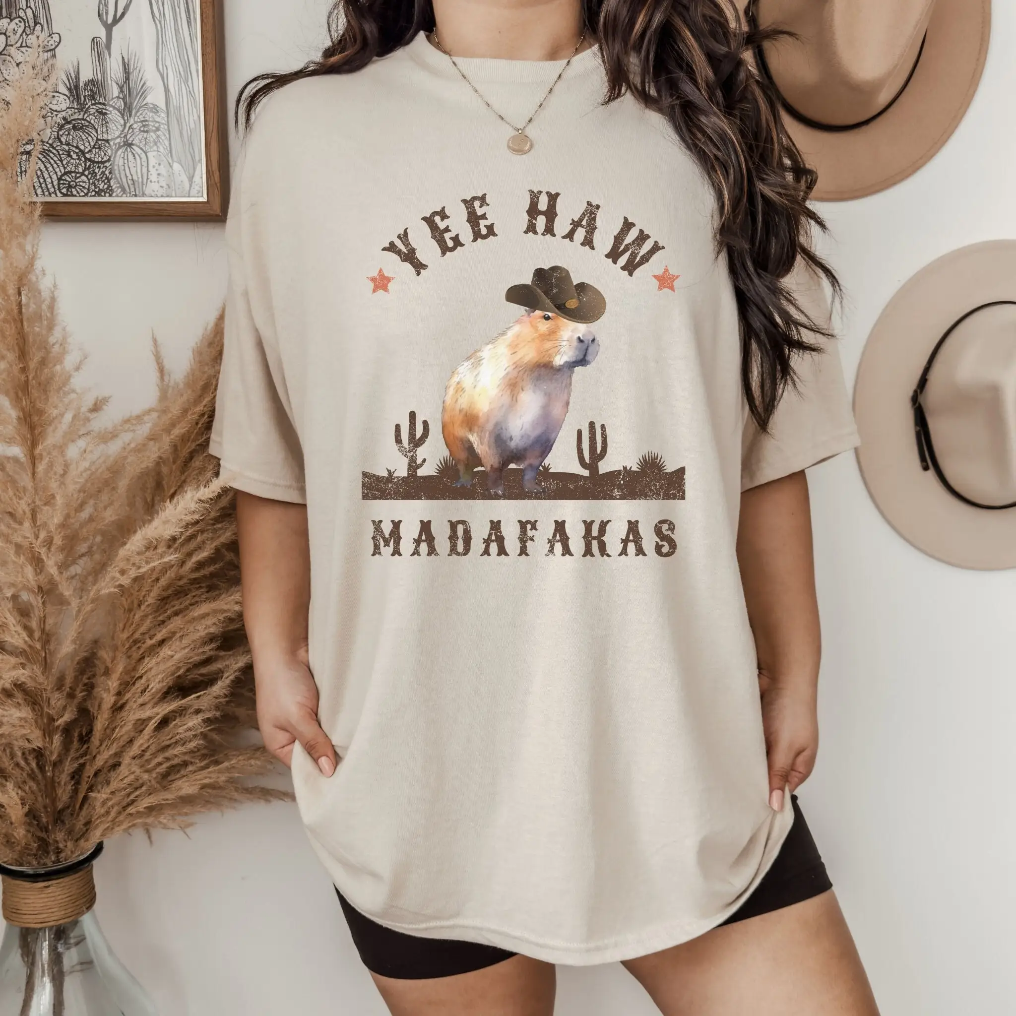 Футболка в стиле вестерн с капибарой забавная одежда Weirdcore винтажная ковбойская