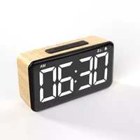 modern led digital clock wooden alarm clock snooze display time electronic desk table clock home office desktop alarm clock