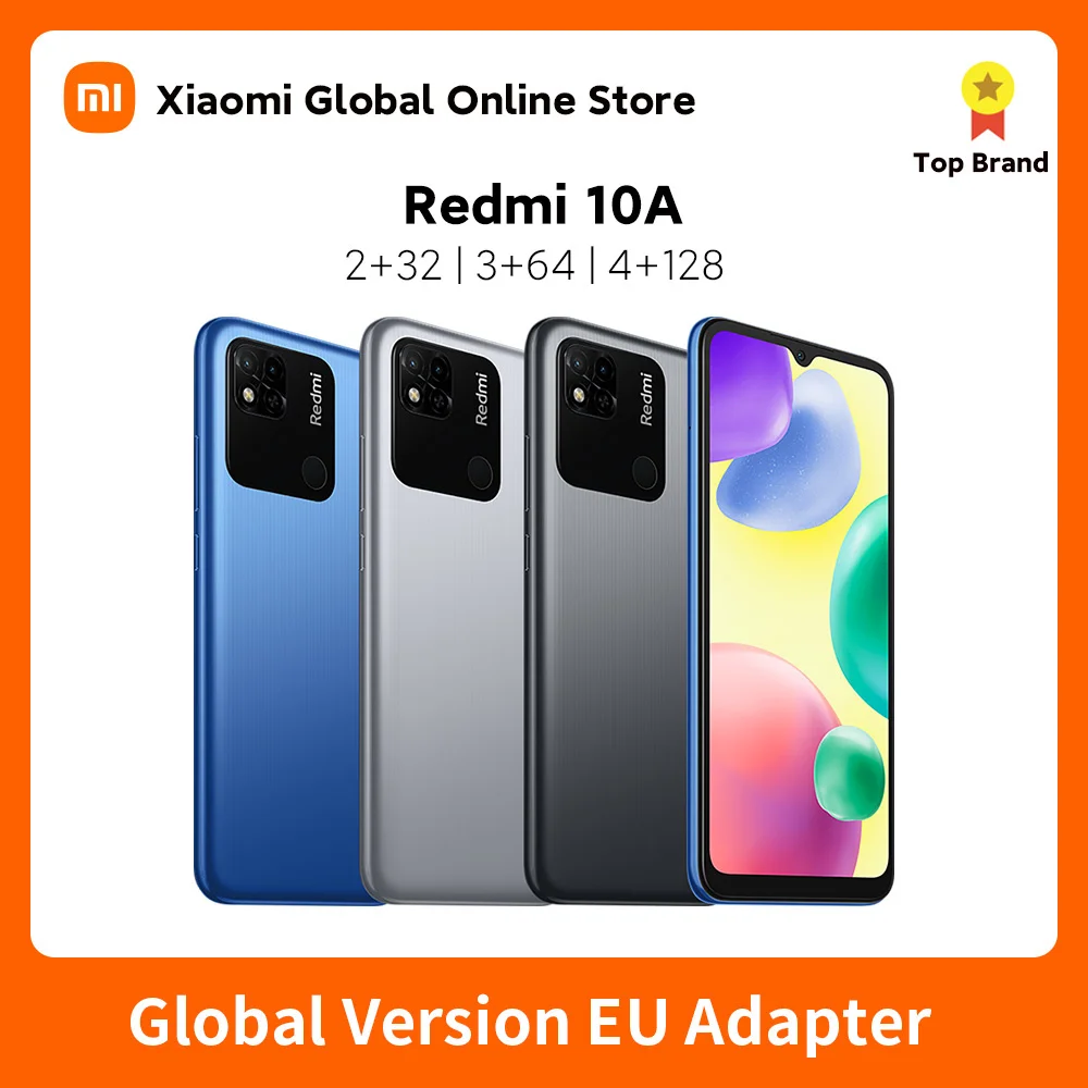 

Global version of Xiaomi Redmi 10A 2GB 32GB MTK Helio G25 Octa Core 13MP camera 5000mAh battery 10W fast charging 6.53 "display