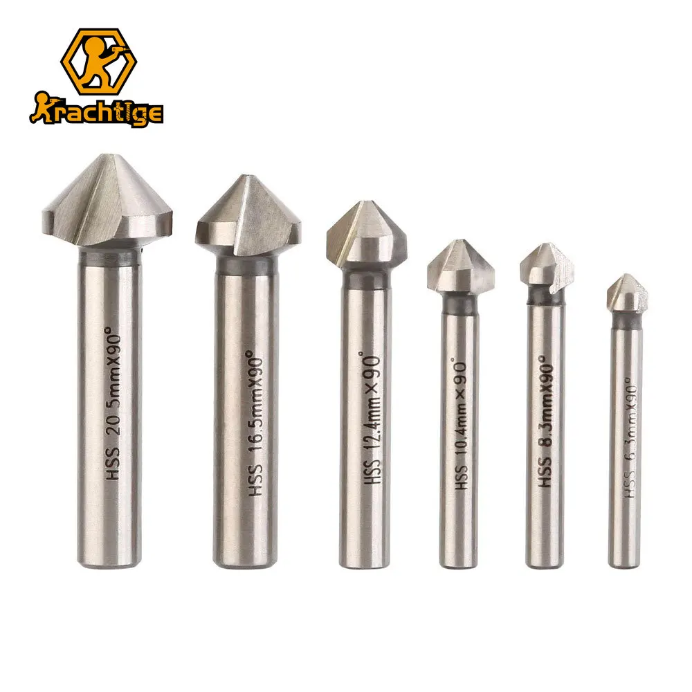 Krachtige 3 Flute 90 Degree HSS Titanium Chamfering Bit Countersink Drill Bit Tool for Wood,Soft,DIY Making,Sheet Metal