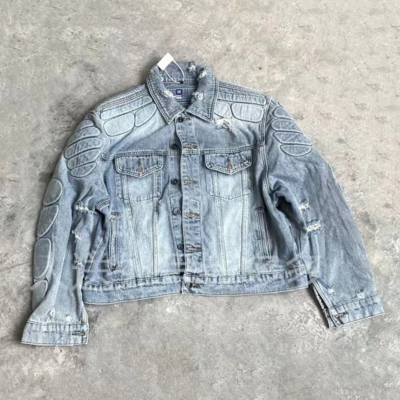 High Street Trend однотонный KANYE WEST Armor Denim Top Высококачественная мужская и женская модная
