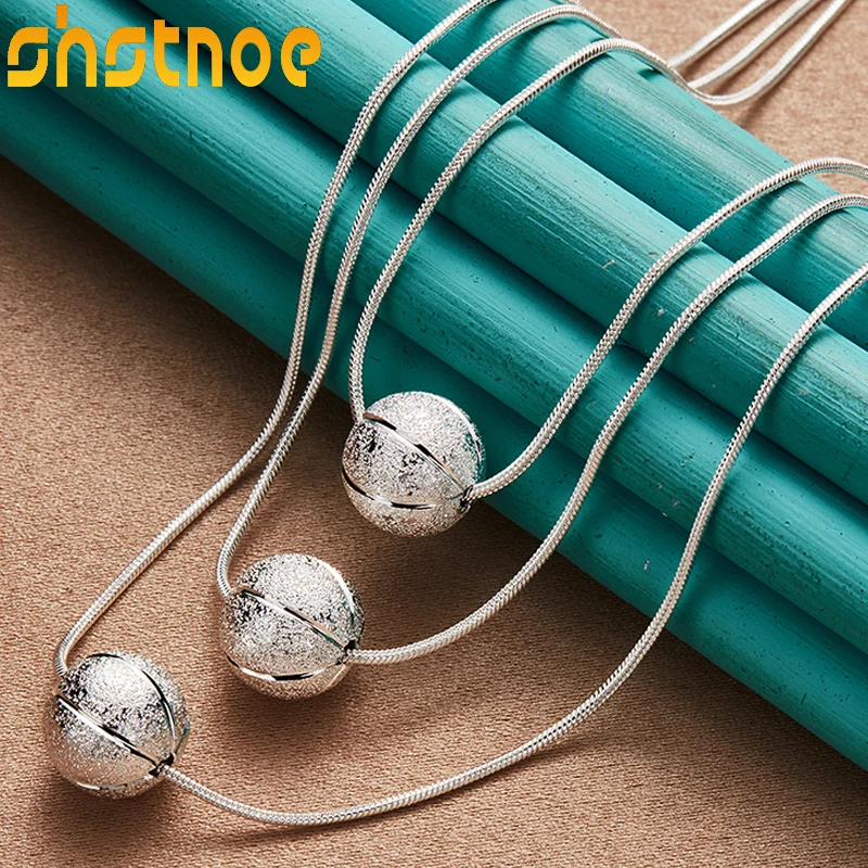 

925 Sterling Silver 18 Inch Three Frosted Beads Snake Chain Necklace For Women Man Engagement Wedding Fashion Charm Jewelry Gift