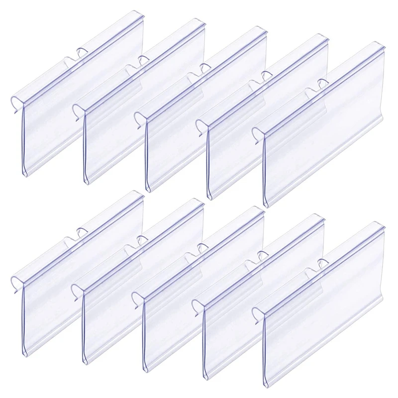 

70PC 8X4.2cm Clear Plastic Label Holders for Wire Shelf Retail Price Label Basket Labels Clip on Labels for Storage Bins