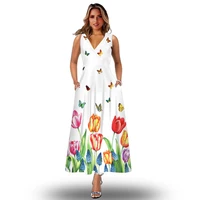 2022 new summer sleeveless long skirt v neck printed dress wear dresses for weddings as a gust